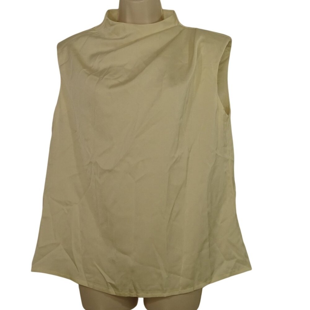 Shein Sleeveless Pleated Mock High Neck Top Women Size L 8 10 Tan Zipper Closure